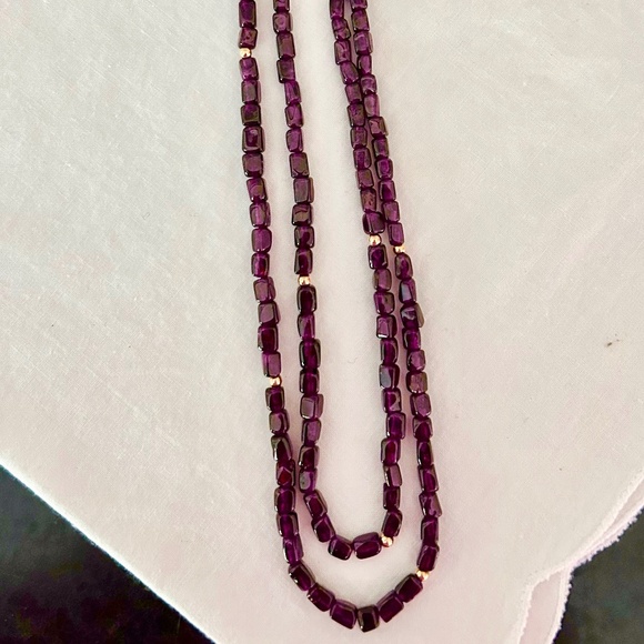 Vintage Double Stranded Necklace With Fauceted Garnets and Gold Accent Beads - Picture 1 of 3